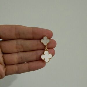 Elegant Gold and White Clover Earrings